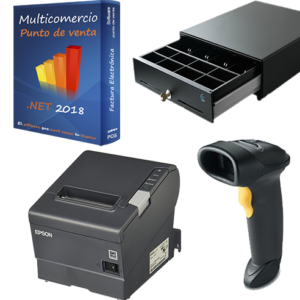 Kit Punto de Venta [Impresora Ticket Epson TM-T88V, Lector Laser, Cajón Dinero y Software Multicomercio®]