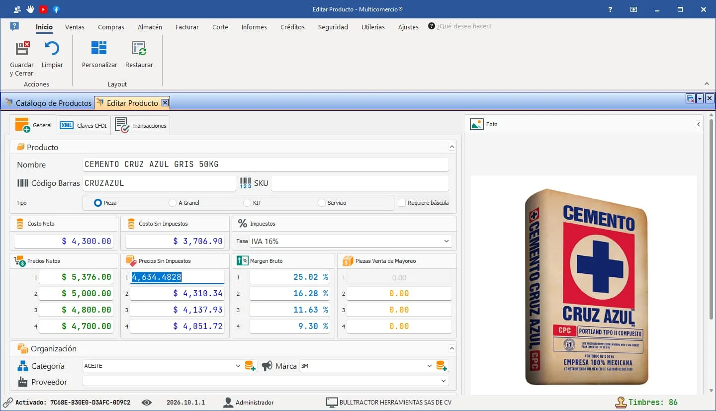 Alta y edición de productos de ferretería en el software punto de venta Multicomercio