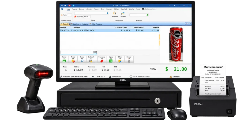 Software de punto de venta Multicomercio en el mostrador de un negocio